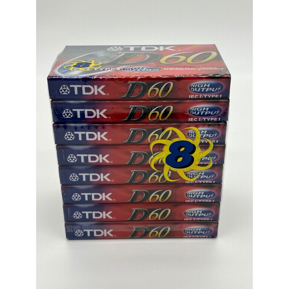 TDK D60 High Output Audio Cassette Tape 8-Pack Sealed Type I Normal Bias 60 Min